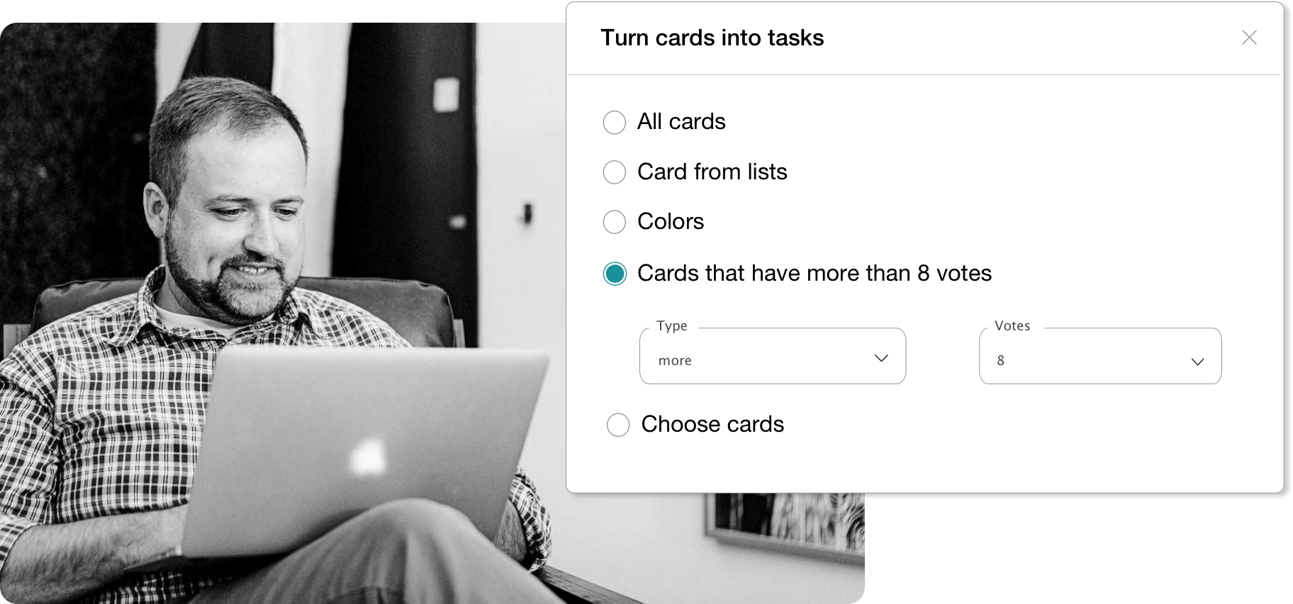 Picture showing the turn into cards feature for online brainstorming