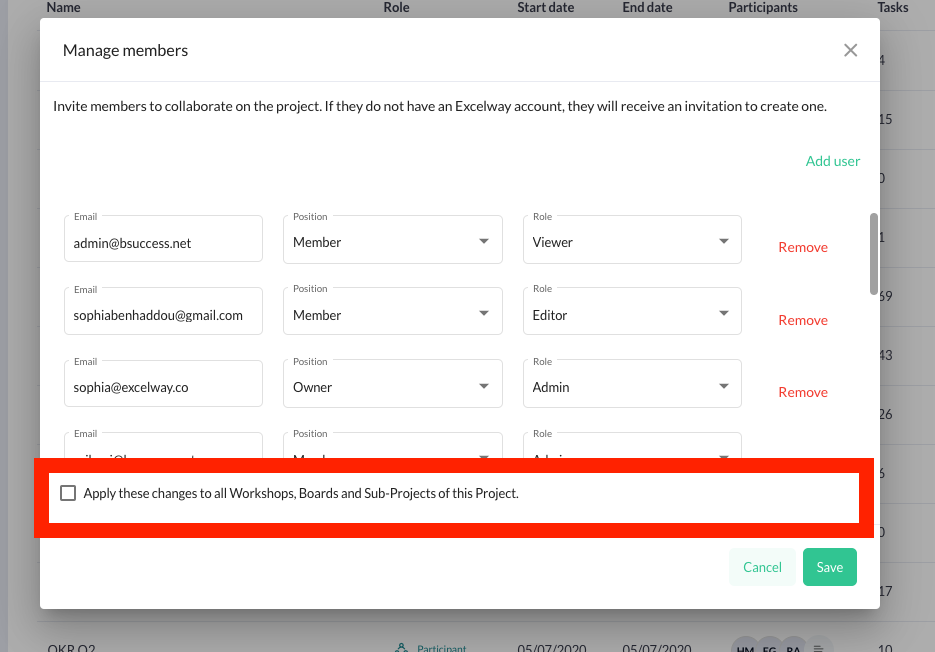 screenshot showing the update in bulk feature in the Manage Members window