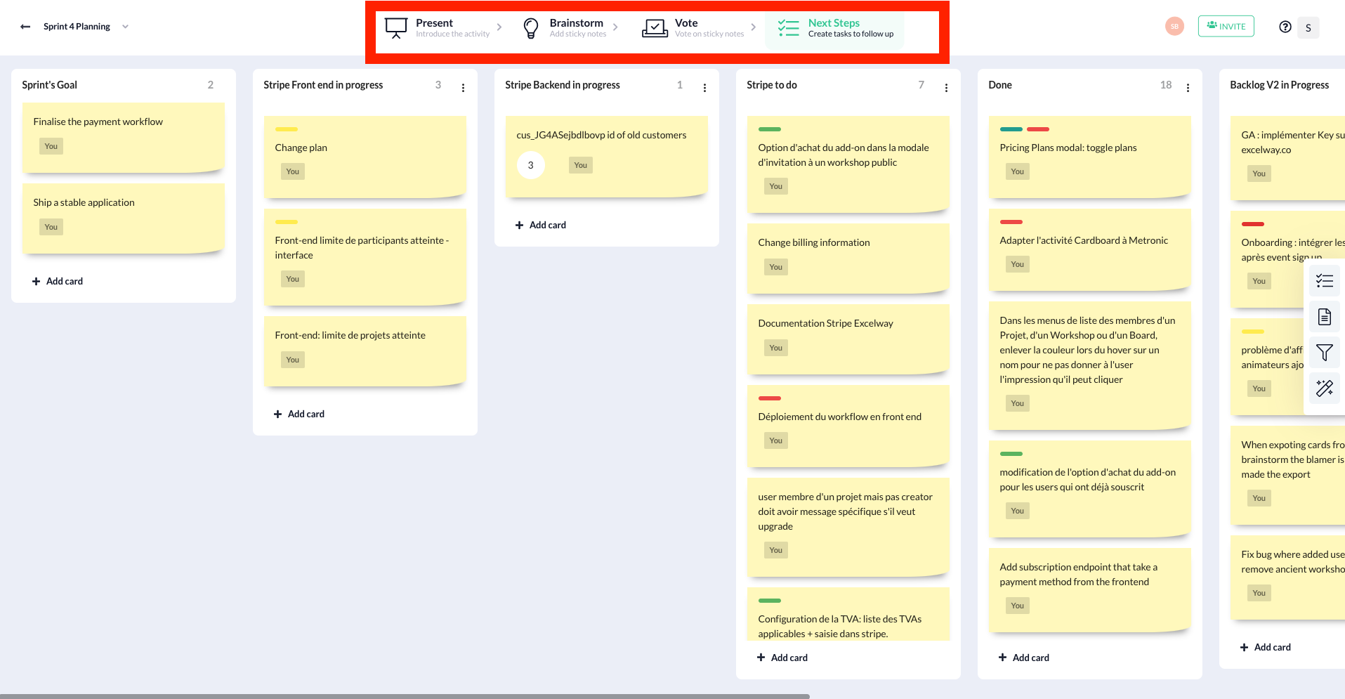 screenshot showing the facilitation workflow available to the facilitator in an activity