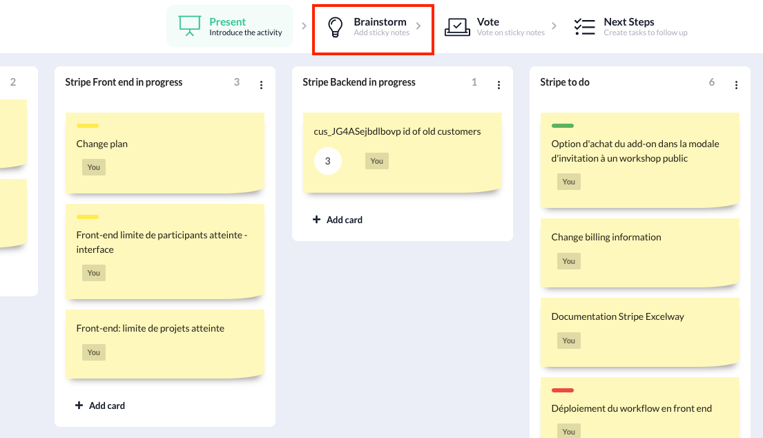 Screenshot that shows the brainstorm button that allows the facilitator to start the brainstorming session