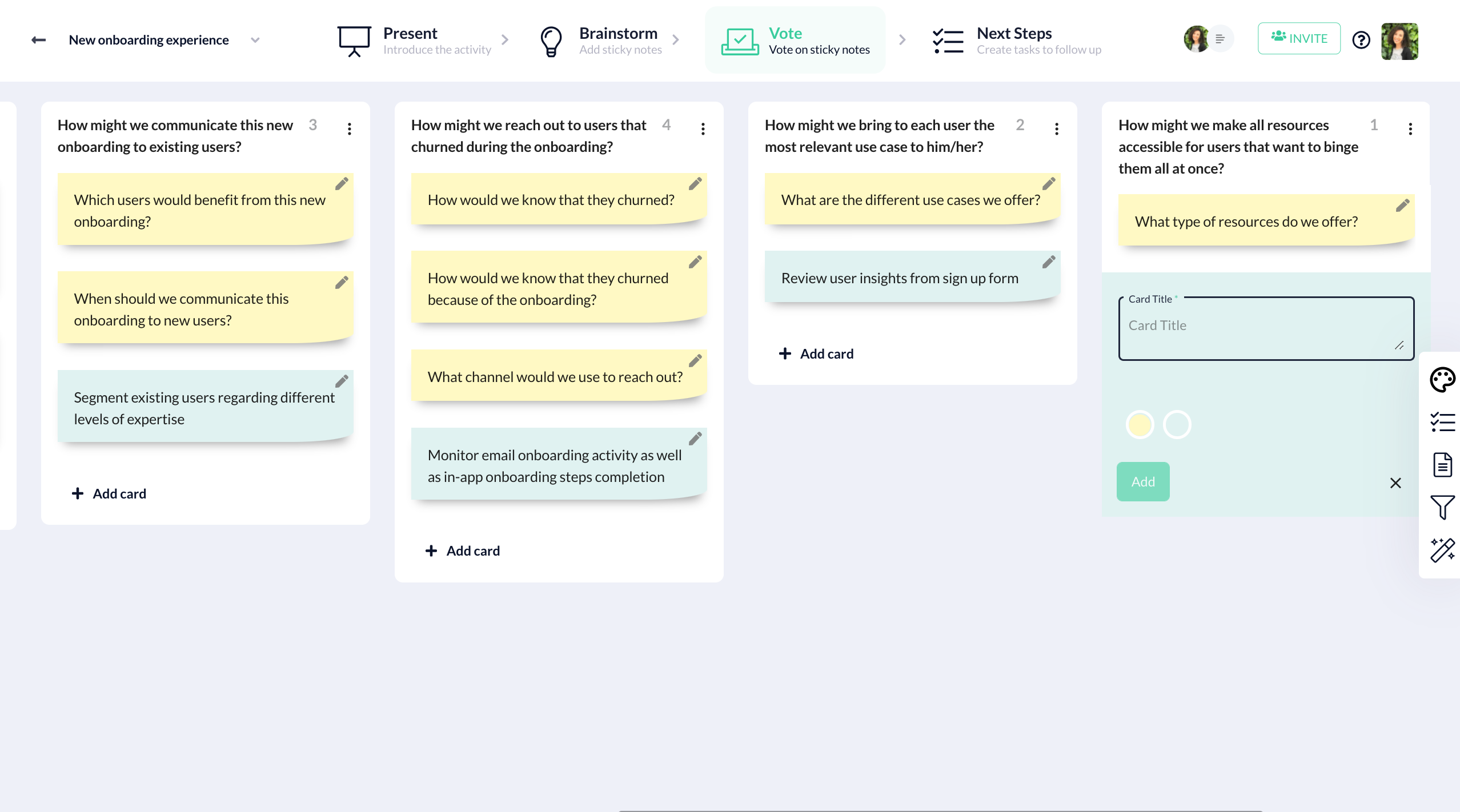 screenshot of Excelway brainstorming solutions